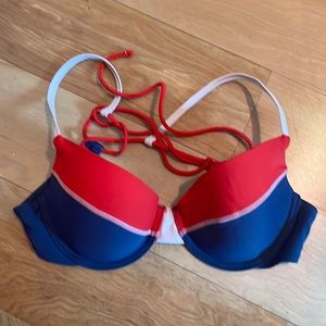 red and blue swimsuit top